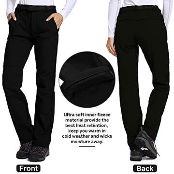 Women's Hiking Waterproof Pants Outdoor Windproof Fleece Lined Soft Shell Insulated Winter Pants Fis...