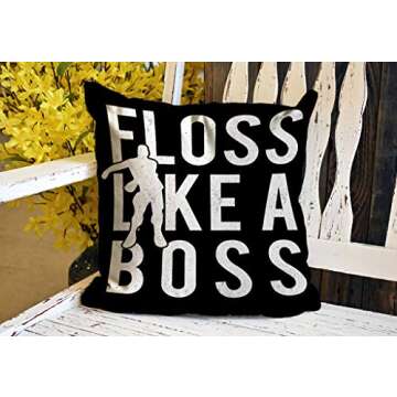 Kutita Floss Like a boss Decorative Pillow Covers, Like Art Banner Black Dance Games Live Quote Sign Symbol Shirt Throw Pillow Decor Bedroom Livingroom Sofa 18X18 inch