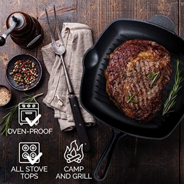 Fresh O2 Cast Iron Skillet - 12 Inch Grill Pan for Cooking