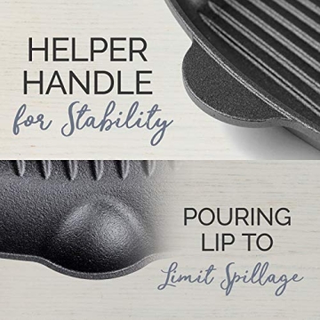 Fresh O2 Cast Iron Skillet - 12 Inch Grill Pan for Cooking