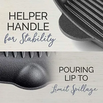 Fresh O2 Cast Iron Skillet - 12 Inch Grill Pan for Cooking