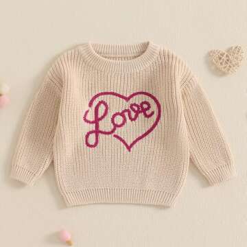 Nokpsedcb Baby Girl Long Sleeve Heart Flowers Sweater - Toddler Valentine Outfit