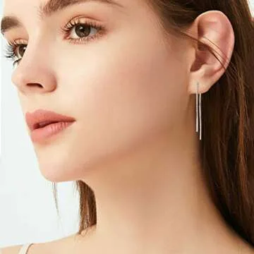 YFN Threader Earrings Sterling Silver 2 Inch Chain -Earrings for Women Dangle Earrings Thread Dangling Threaded Long Chain Earring Nickel Free Hypoallergenic Ear for Women