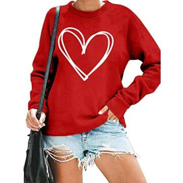 LHBNK Valentine's Day Sweatshirt Women Funny Leopard Love Heart Graphic Pullover Long Sleeve Shirt T...