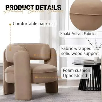 BESTANO Mid Century Modern Barrel Accent Chairs in Khaki Velvet