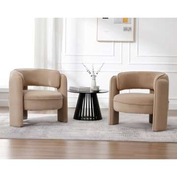 BESTANO Mid Century Modern Barrel Accent Chairs in Khaki Velvet