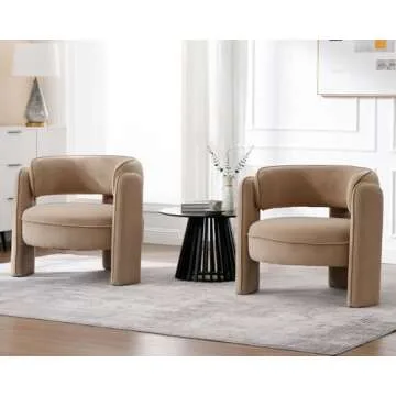 BESTANO Mid Century Modern Barrel Accent Chairs in Khaki Velvet