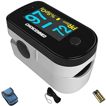 CHOICEMMED Black Dual Color OLED Pulse Oximeter - Accurate SpO2 Monitor with Batteries Included