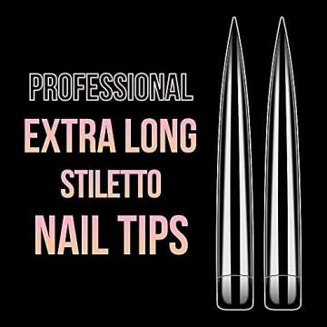 Extra Long Stiletto Nail Tips, Rosy Finch 120Pcs XXL Clear Nail Tips for Acrylic Nails Full Straight Nail Tip