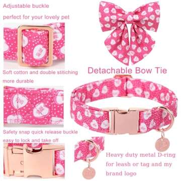 UP URARA PUP Valentine’s Dog Collar with Bow Tie - Stylish Pink Heart Design