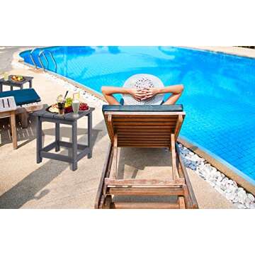 LZRS Adirondack Square Outdoor Side Table, Pool Composite Patio Table,HDPE End Tables for Backyard,Pool, Indoor Companion, Easy Maintenance & Weather Resistant(Grey)