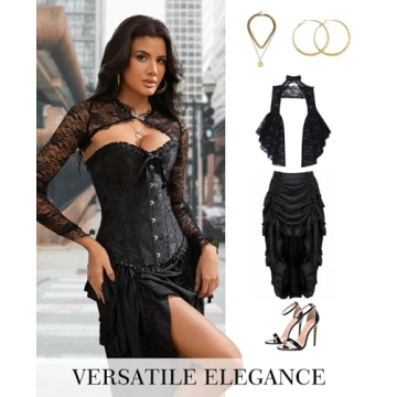 Vrapo Black Corset Top for Women | Overbust Lace Up Waist Cincher Shapewear Lingerie - Size S