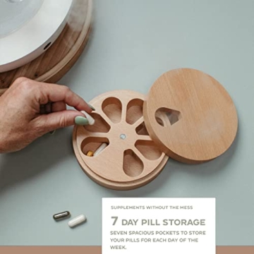 Rhife Pill Hive - Weekly Pill Organizer - Weekly Wooden Vitamin Organizer, Pill Container 7 Day Magnetic Closure, Twist Top Design Daily Pill Organizer - Pill Box Portable Design Small Pill Organizer