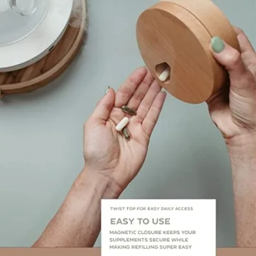 Rhife Pill Hive - Weekly Pill Organizer - Weekly Wooden Vitamin Organizer, Pill Container 7 Day Magnetic Closure, Twist Top Design Daily Pill Organizer - Pill Box Portable Design Small Pill Organizer