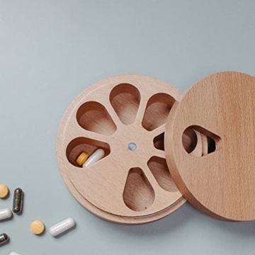 Rhife Pill Hive - Weekly Pill Organizer - Weekly Wooden Vitamin Organizer, Pill Container 7 Day Magnetic Closure, Twist Top Design Daily Pill Organizer - Pill Box Portable Design Small Pill Organizer