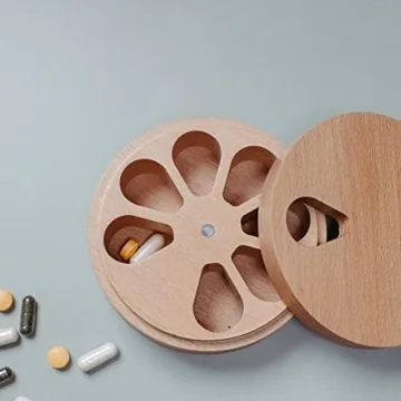 Rhife Pill Hive - Weekly Pill Organizer - Weekly Wooden Vitamin Organizer, Pill Container 7 Day Magnetic Closure, Twist Top Design Daily Pill Organizer - Pill Box Portable Design Small Pill Organizer