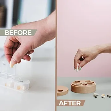 Rhife Pill Hive - Weekly Pill Organizer - Weekly Wooden Vitamin Organizer, Pill Container 7 Day Magnetic Closure, Twist Top Design Daily Pill Organizer - Pill Box Portable Design Small Pill Organizer