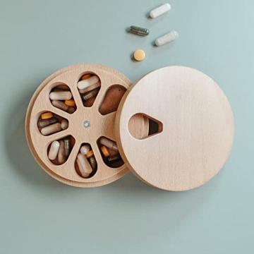 Rhife Pill Hive - Weekly Pill Organizer - Weekly Wooden Vitamin Organizer, Pill Container 7 Day Magnetic Closure, Twist Top Design Daily Pill Organizer - Pill Box Portable Design Small Pill Organizer
