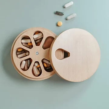 Rhife Pill Hive - Weekly Pill Organizer - Weekly Wooden Vitamin Organizer, Pill Container 7 Day Magnetic Closure, Twist Top Design Daily Pill Organizer - Pill Box Portable Design Small Pill Organizer