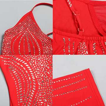 Zoctuo Women's Sexy Rhinestone Side High Split Spaghetti Straps Maxi Dress Party Club Night Outfit(K2685,Red,S)