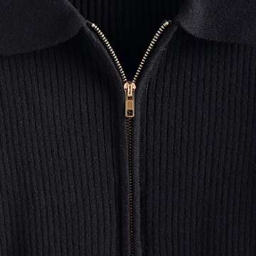 ZAFUL Women's Ribbed Zip Fly Cardigan Knit Long Sleeve Polo Collar Cropped Top Sweaters