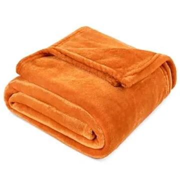 PAVILIA Orange Fleece Throw Blanket for Couch, Coral Peach Soft Fuzzy Fall Flannel Throw for Sofa, L...