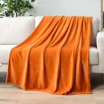 PAVILIA Orange Fleece Throw Blanket for Couch, Coral Peach Soft Fuzzy Fall Flannel Throw for Sofa, Luxury Plush Microfiber Bed Blanket, Cozy Home Halloween Velvet Gift Blanket, 50x60