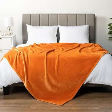 PAVILIA Orange Fleece Throw Blanket for Couch, Coral Peach Soft Fuzzy Fall Flannel Throw for Sofa, Luxury Plush Microfiber Bed Blanket, Cozy Home Halloween Velvet Gift Blanket, 50x60
