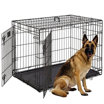 48-Inch Double Door Folding Metal Dog Crate - Ideal for Large Dogs