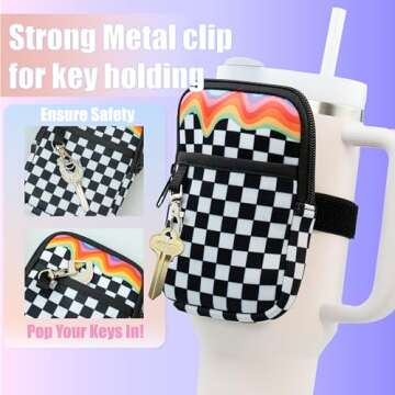 Axolotl Stanley Cup Accessories: Zip Pouch for 30oz&40oz Water Bottles-Essential for Stanley Quencher Adventure Cup, Doubles as a Fanny Pack,Purse,Bag for Your Tumbler (Rainbow Black&White Checkered)
