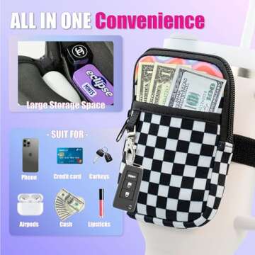 Axolotl Stanley Cup Accessories: Zip Pouch for 30oz&40oz Water Bottles-Essential for Stanley Quencher Adventure Cup, Doubles as a Fanny Pack,Purse,Bag for Your Tumbler (Rainbow Black&White Checkered)