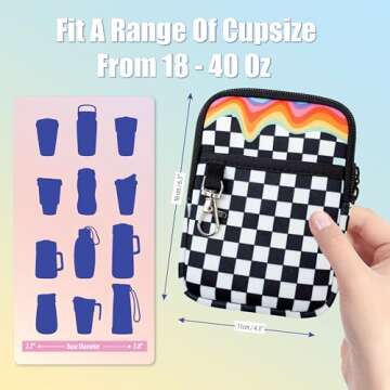 Axolotl Stanley Cup Accessories: Zip Pouch for 30oz&40oz Water Bottles-Essential for Stanley Quencher Adventure Cup, Doubles as a Fanny Pack,Purse,Bag for Your Tumbler (Rainbow Black&White Checkered)
