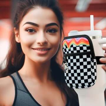 Axolotl Stanley Cup Accessories: Zip Pouch for 30oz&40oz Water Bottles-Essential for Stanley Quencher Adventure Cup, Doubles as a Fanny Pack,Purse,Bag for Your Tumbler (Rainbow Black&White Checkered)