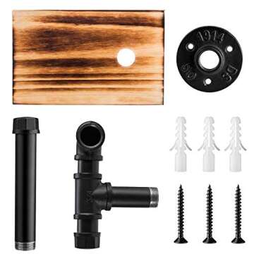 Elibbren Industrial Toilet Paper Holder with Rustic Wooden Shelf and Cast Iron Pipe Hardware, Pipe Toilet Paper Holder for Bathroom, Washroom