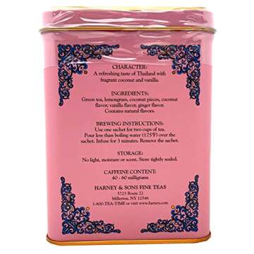 Harney & Sons Green Tea with Coconut, Ginger, and Vanilla Tea Tin - Green Tea with a Thai Twist - 20 Sachets (Pack of 2)