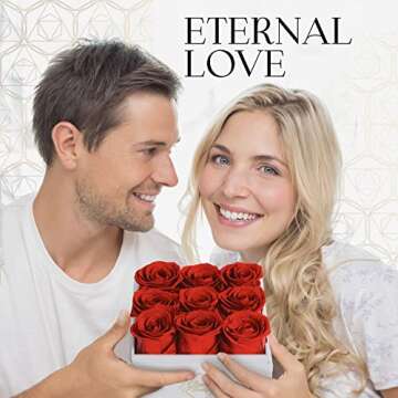 GLAMOUR BOUTIQUE Preserved Roses in a Box - Valentines Day Gifts for Her, Wife & Mom, 9-Piece Rose Flowers Forever Decor for Birthday Gift, Long Lasting Flower Bouquet for Mothers Day - Red