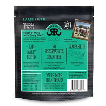 Raised Right Lamb Meat Bites, Single Ingredient Liver Treats for Dogs & Cats - 5 oz. Bag
