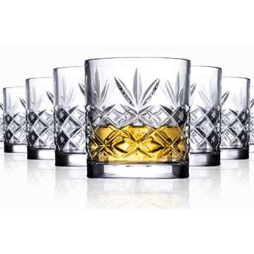 Royalty Art Kinsley Lowball Whiskey Glasses, 8 Pc. Set, 10.6 ounce Short Drinking Glassware for Liqu...