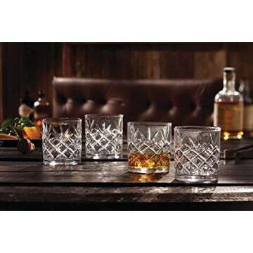 Royalty Art Kinsley Lowball Whiskey Glasses, 8 Pc. Set, 10.6 ounce Short Drinking Glassware for Liquor, Bourbon, Rye, or Beer, Elegant Drinkware for Men or Women, Dishwasher Safe (Lowball)