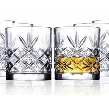 Royalty Art Kinsley Lowball Whiskey Glasses, 8 Pc. Set, 10.6 ounce Short Drinking Glassware for Liquor, Bourbon, Rye, or Beer, Elegant Drinkware for Men or Women, Dishwasher Safe (Lowball)
