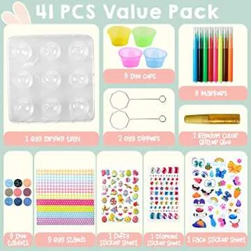 Klever 41 Pcs Easter Egg Decorating DIY Kit with Dye Tablets and Easter Stickers, Coloring Dyeing Se...