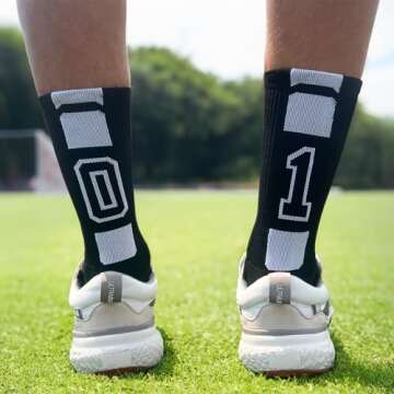 ChalkTalkSPORTS Custom Team Number Socks | Adult Athletic Performance Socks | Black Number Socks | 22