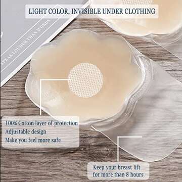 Ginmewrae Breast Lift Tape Pasties Nipple Cover Silicone Adhesive Sticky Bra Reusable Breast Tape for Women Beige