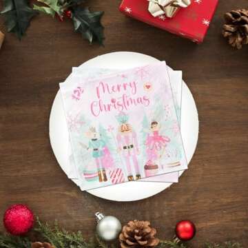 40Pcs Merry Christmas Napkins,Christmas Party Theme Decoration Disposable Pink Merry Christmas Napkin for Christmas Holiday Dinner Party Supplies…