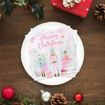 40Pcs Merry Christmas Napkins,Christmas Party Theme Decoration Disposable Pink Merry Christmas Napkin for Christmas Holiday Dinner Party Supplies…