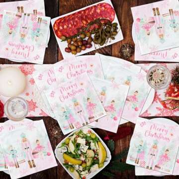 40Pcs Merry Christmas Napkins,Christmas Party Theme Decoration Disposable Pink Merry Christmas Napkin for Christmas Holiday Dinner Party Supplies…