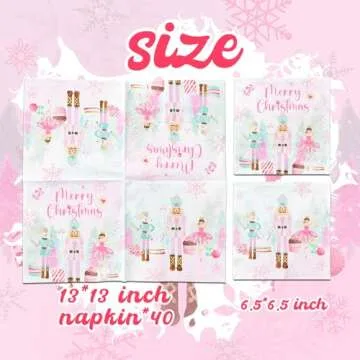 40Pcs Merry Christmas Napkins,Christmas Party Theme Decoration Disposable Pink Merry Christmas Napkin for Christmas Holiday Dinner Party Supplies…