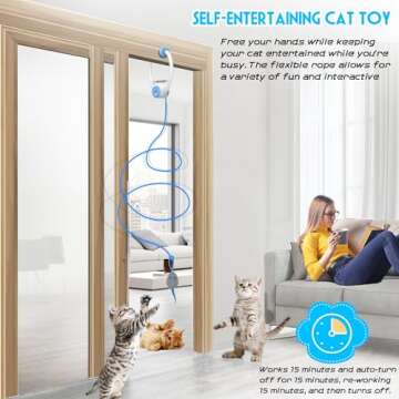Kezlume Cat Toy Interactive for Indoor Cats, Smart USB Rechargeable Door Hanging Automatic Retractab...
