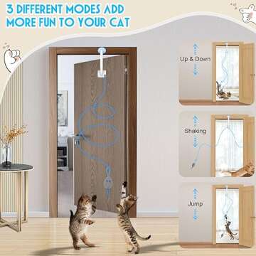 Kezlume Cat Toy Interactive for Indoor Cats, Smart USB Rechargeable Door Hanging Automatic Retractable Kitten Toys, Teaser Electronic Self Play Feather Cat String Toy Attached with 3 Catnip Mice White