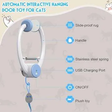 Kezlume Cat Toy Interactive for Indoor Cats, Smart USB Rechargeable Door Hanging Automatic Retractable Kitten Toys, Teaser Electronic Self Play Feather Cat String Toy Attached with 3 Catnip Mice White